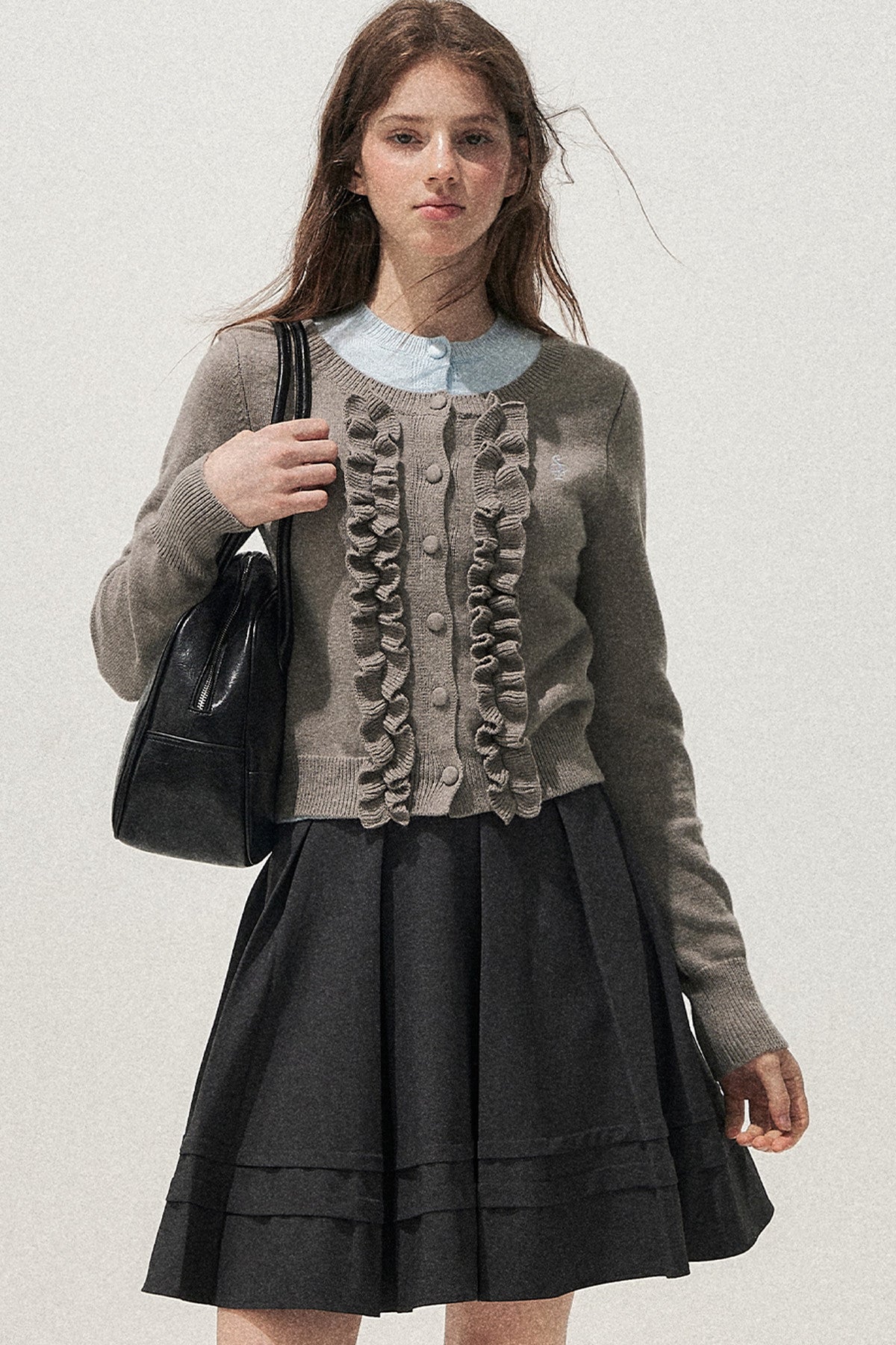 Layered-Look Floral Ruffle Sweater