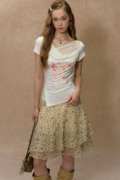 Retro Floral Asymmetrical Skirt
