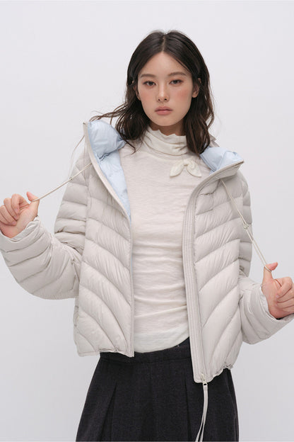 3D Quilted Drawstring Hooded Down Jacket