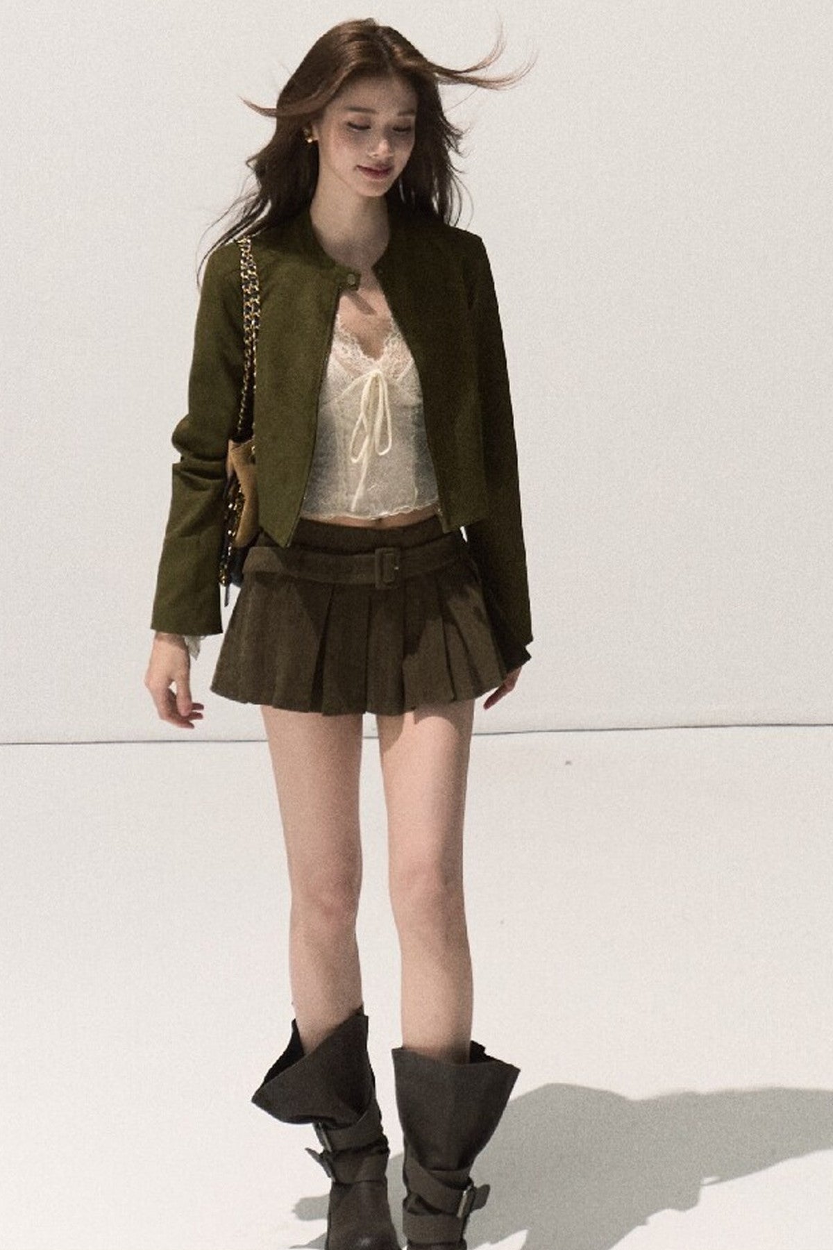 Lyocell High-Waisted Pleated Skirt