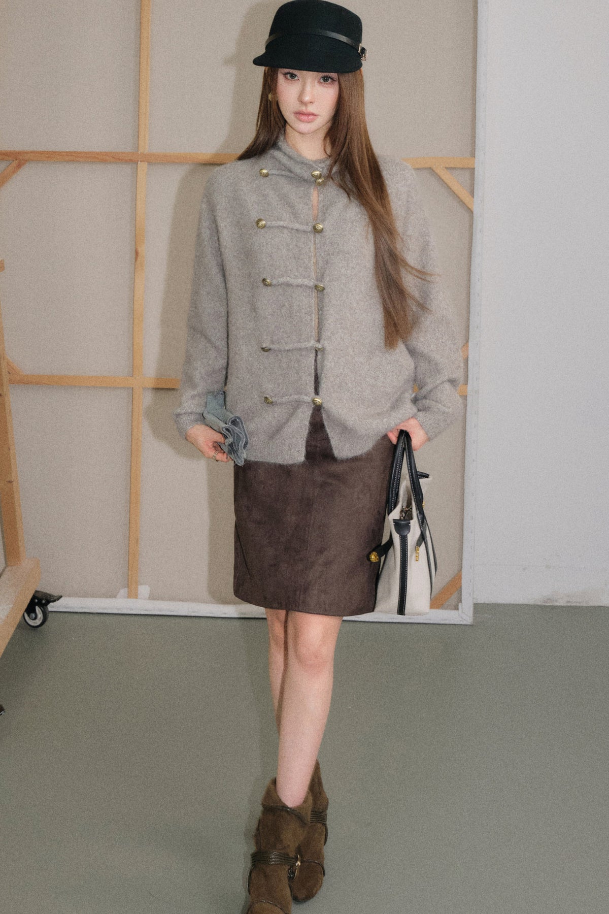 High-Waisted Faux Suede Skirt Set-Up