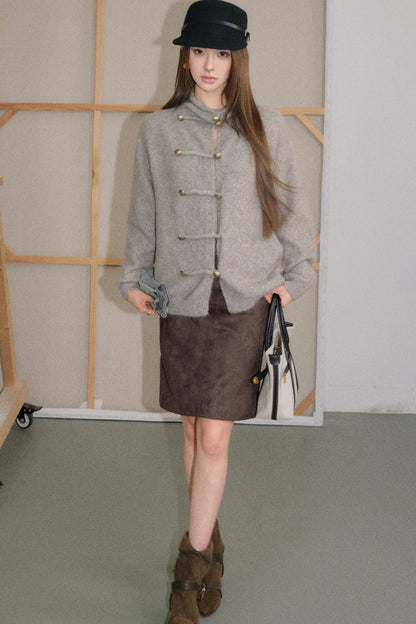 High-Waisted Faux Suede Skirt Set-Up