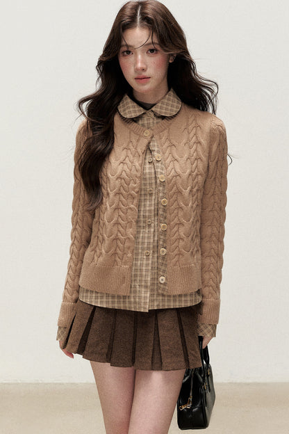Plaid Layered-Look Knit Top