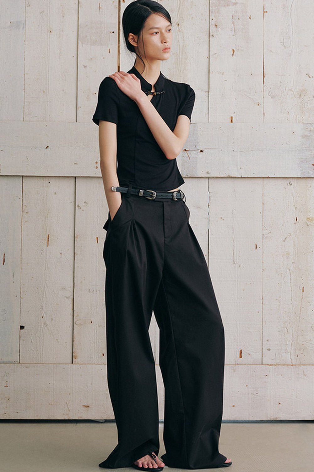 New Chinese Style Diagonal Closure Short Sleeve Top