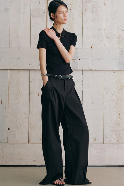 New Chinese Style Diagonal Closure Short Sleeve Top