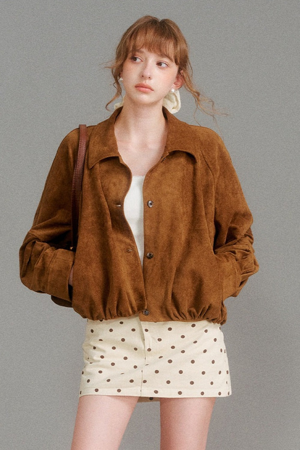 Retro Lapel Pleated Short Suede Jacket