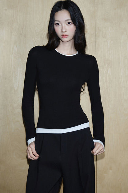 Top in maglia di velluto a blocchi di colore
