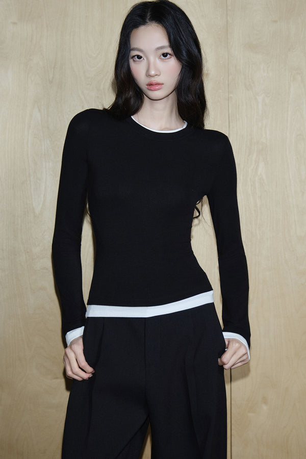 Velvet Color-Block Knit Top