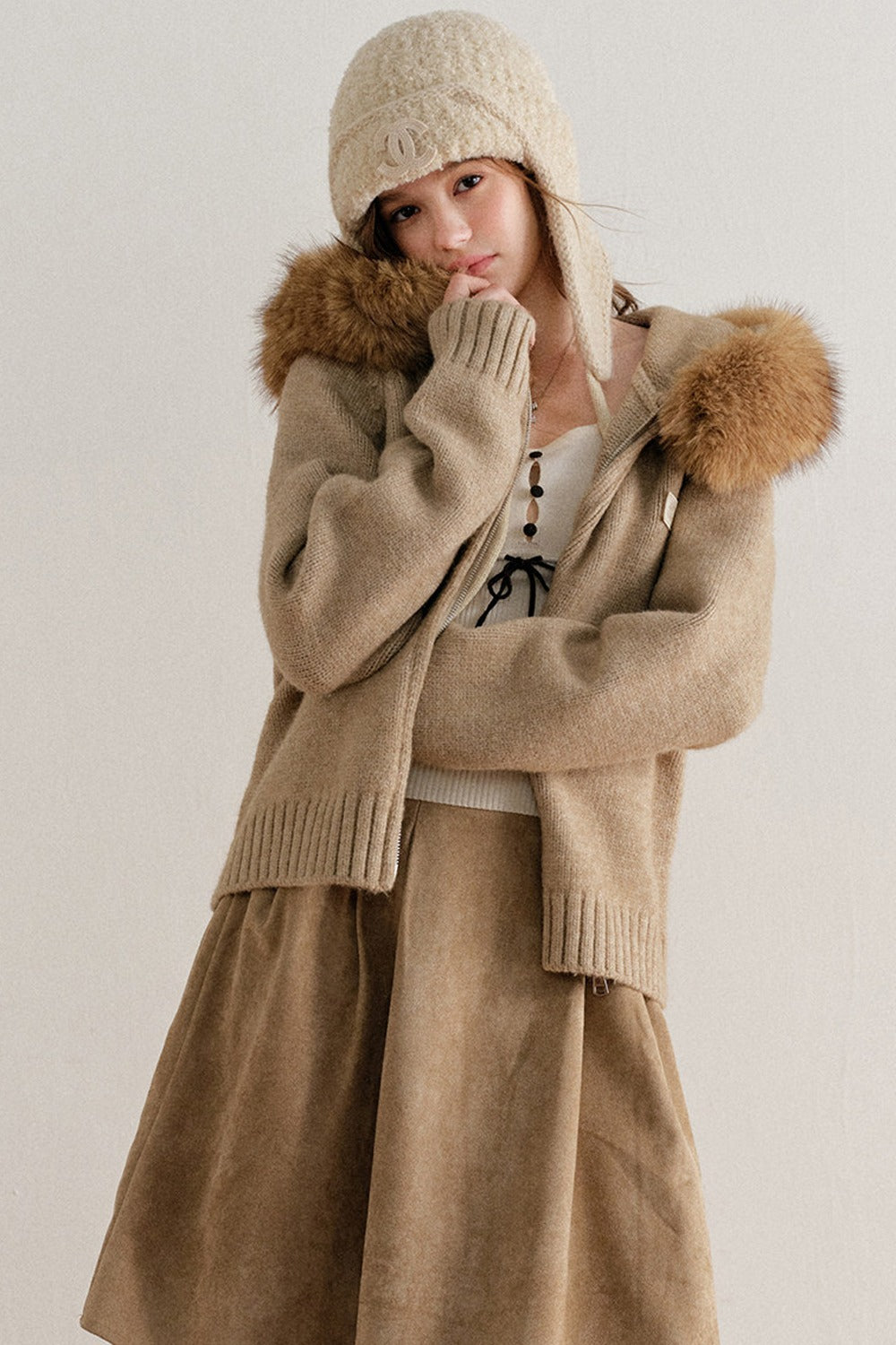 Faux Suede High-Waisted A-Line Skirt