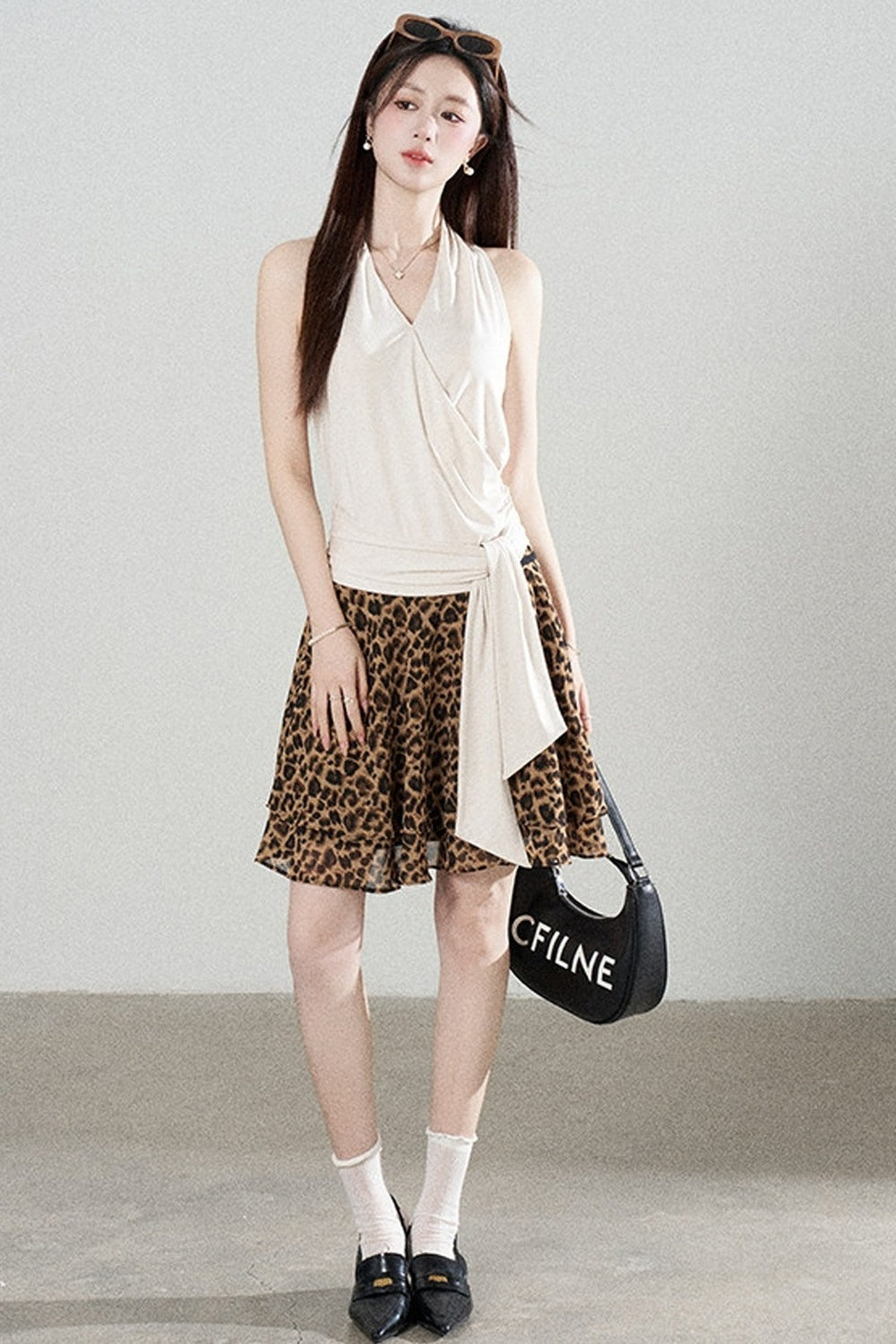 Multi-Color Halter Top and Leopard Print Skirt Set-Up