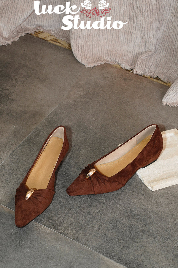 Suede Bow Square-Toe Wedge Heel Slip-On Shoes