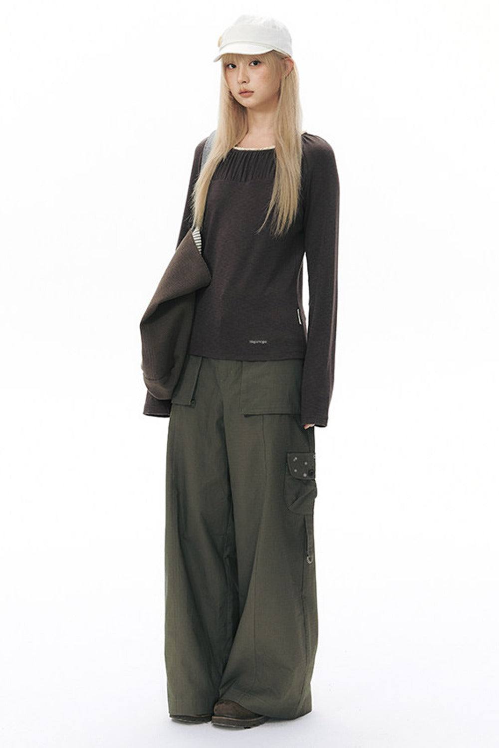 Foldable Hem Wide Leg Pants