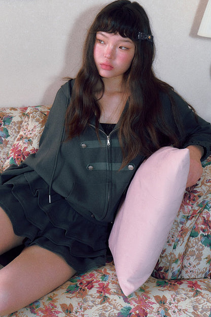 Retro Napoleon Hooded Sweatshirt and Skirt Set-Up