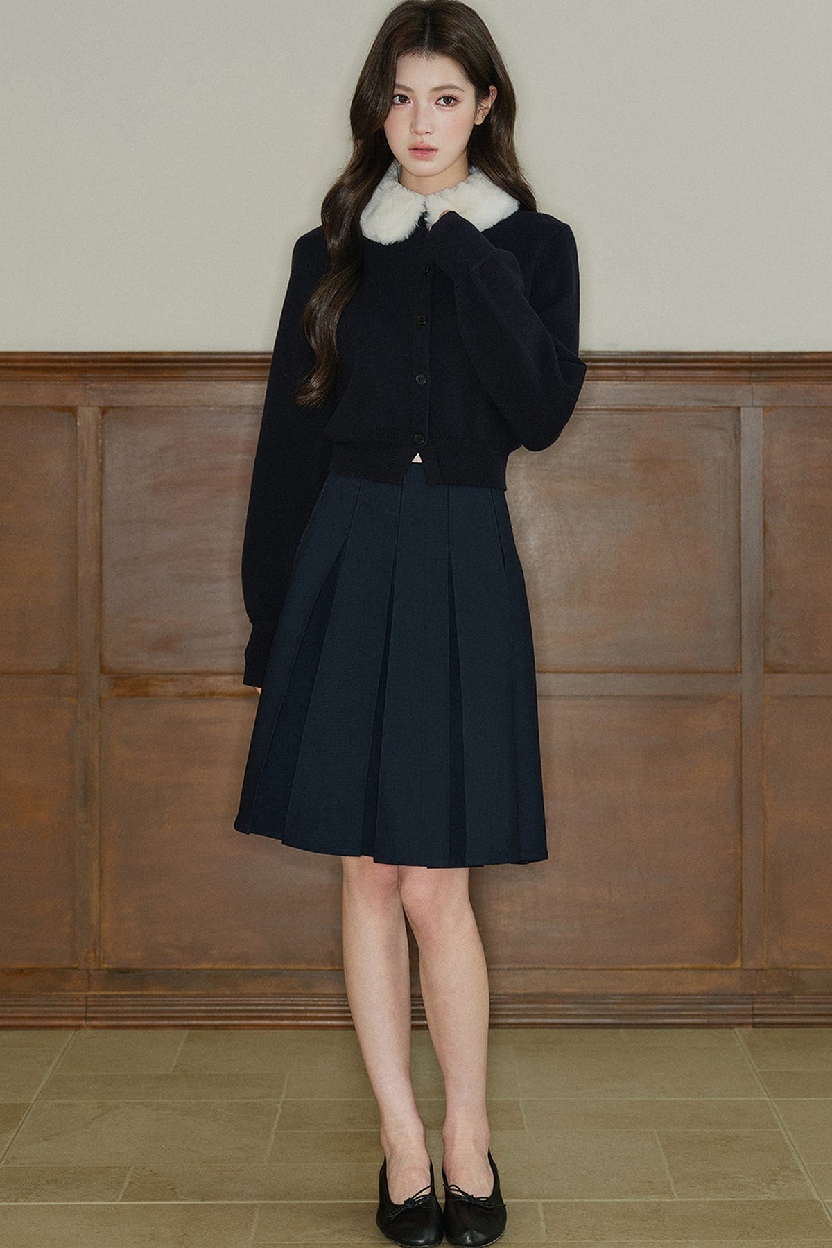 Cardigan en maille à col en fourrure contrastante