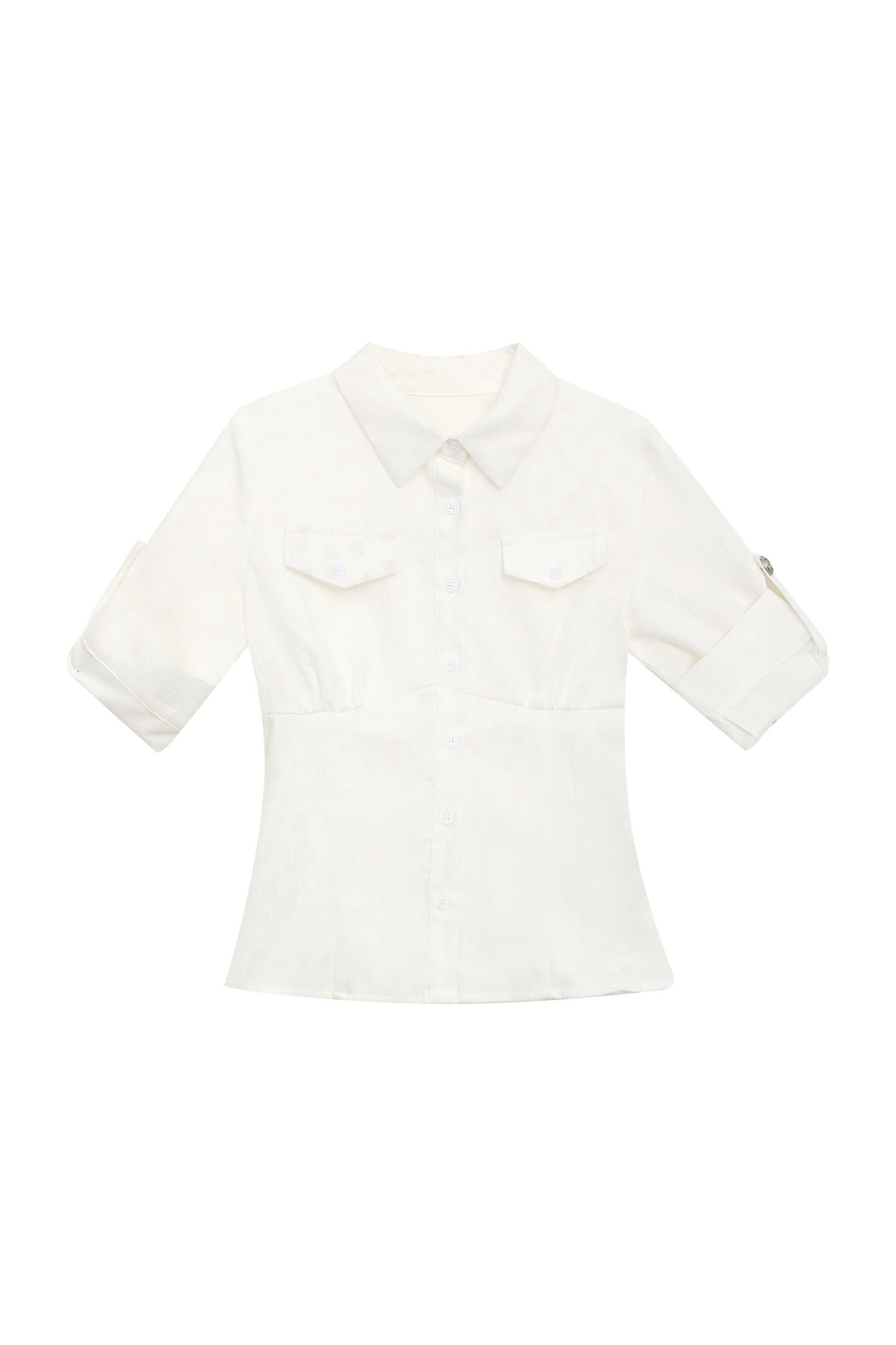 Textured White Double Pocket Shirt