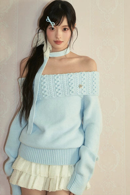 Off-Shoulder Long Sleeve Knit Top