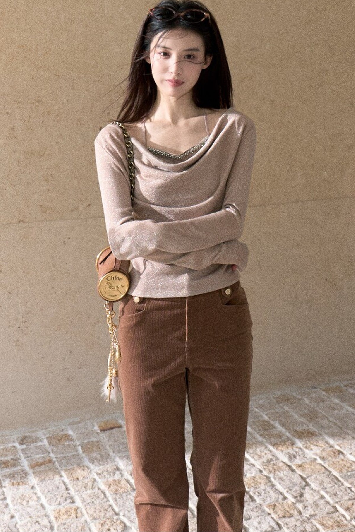 High-Waisted Corduroy Flared Belt Loops Pants