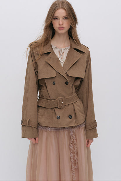 Suede Buttoned Trench Jacket