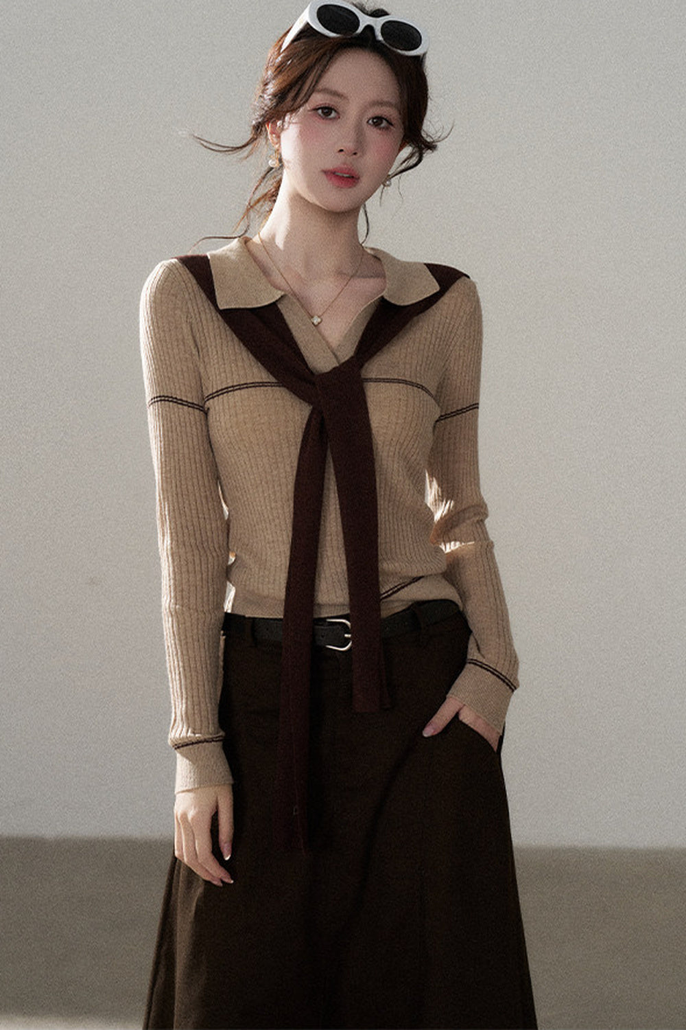 Pullover Shawl Knit Top and Skirt Set-Up