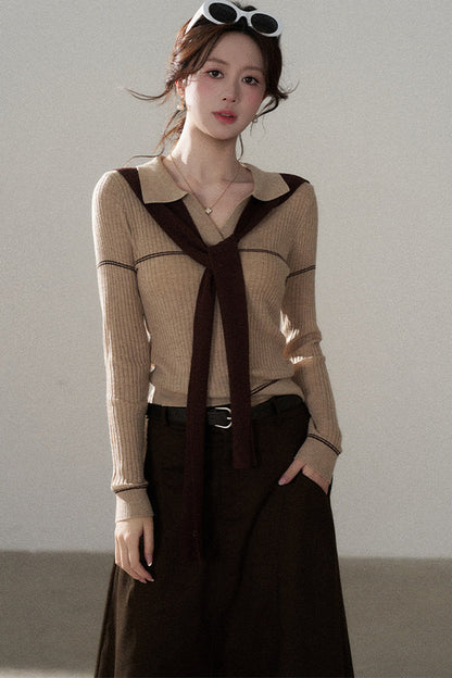 Pullover Shawl Knit Top and Skirt Set-Up