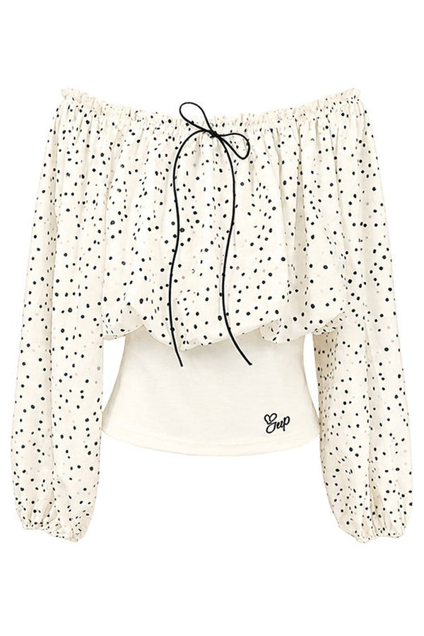 Polka Dot Off-Shoulder Chiffon Top and Skirt Set-Up