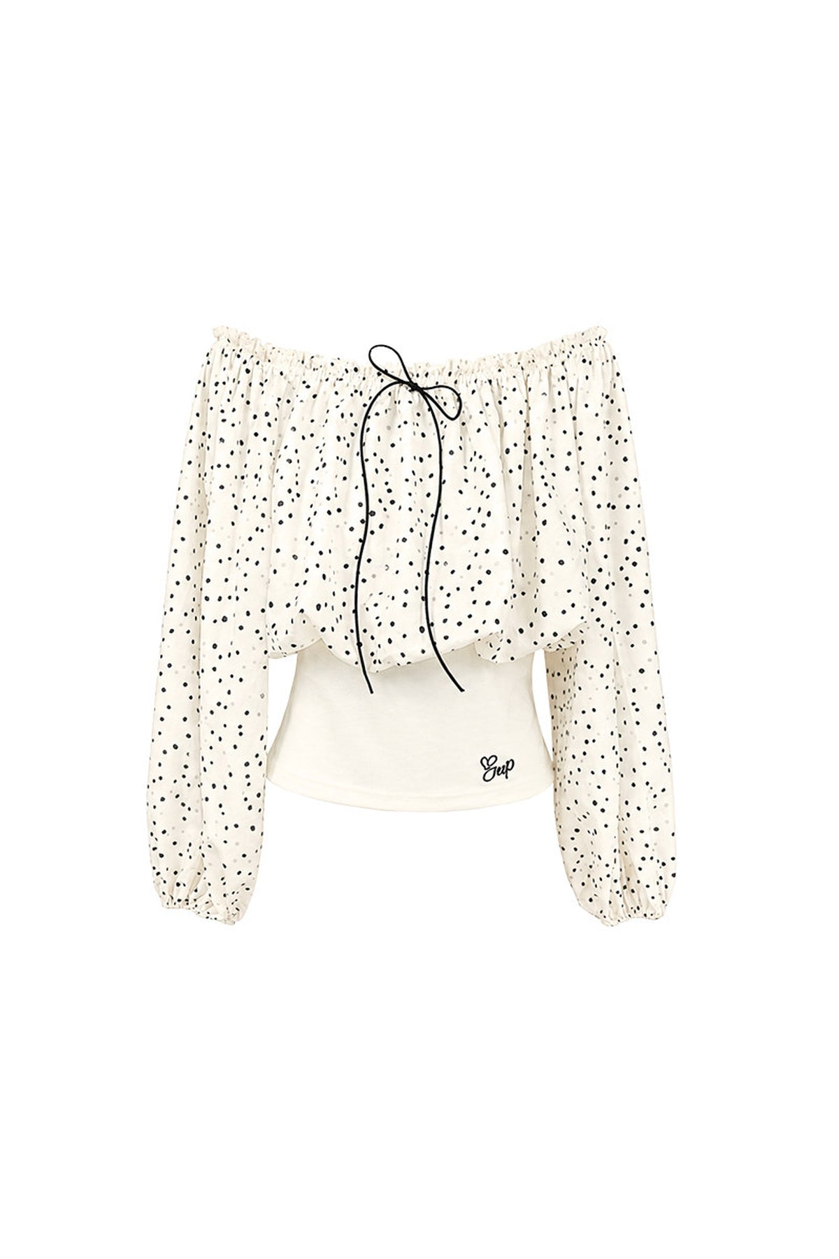 One-Shoulder Polka Dot Chiffon Top and Vest Set-Up
