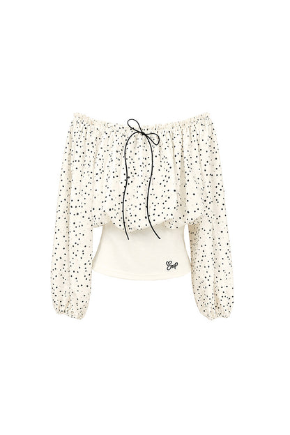 One-Shoulder Polka Dot Chiffon Top and Vest Set-Up