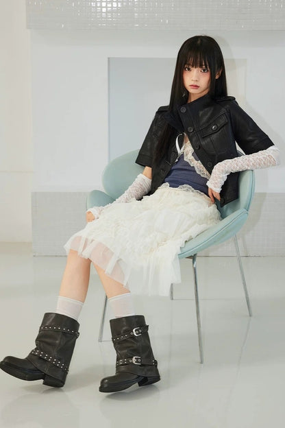 Thick-Soled Chunky Heel Slouchy Pants-Leg Boots