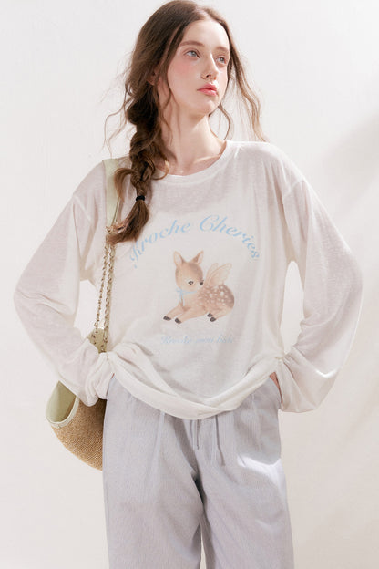 Lockeres Lyocell-T-Shirt-Set mit Hirsch-Print