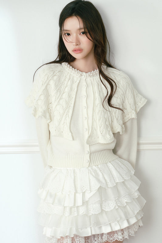 White Pearl Collar Knit Cardigan