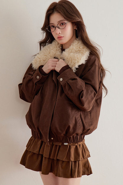 Imitation Lamb Fur Collar Short Jacket