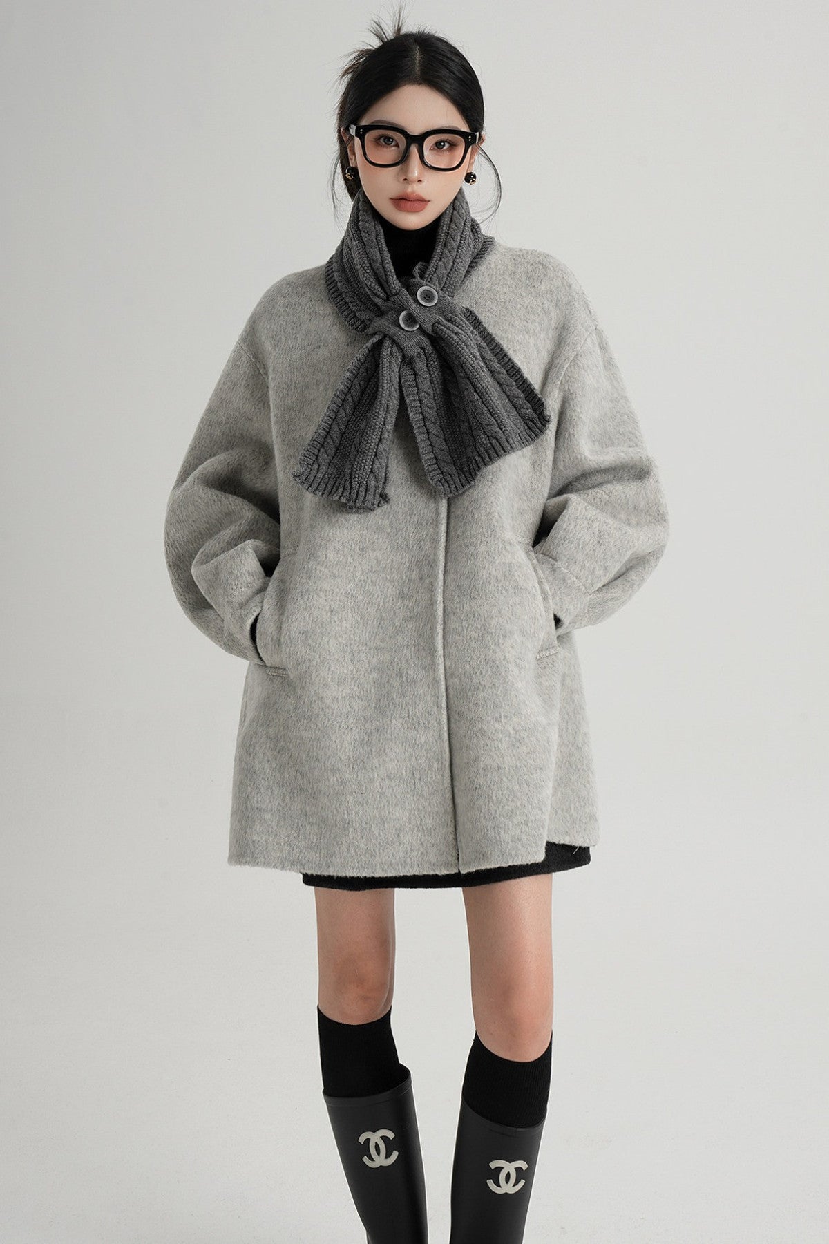 Scarf Collar Double-Sided Wool Coat