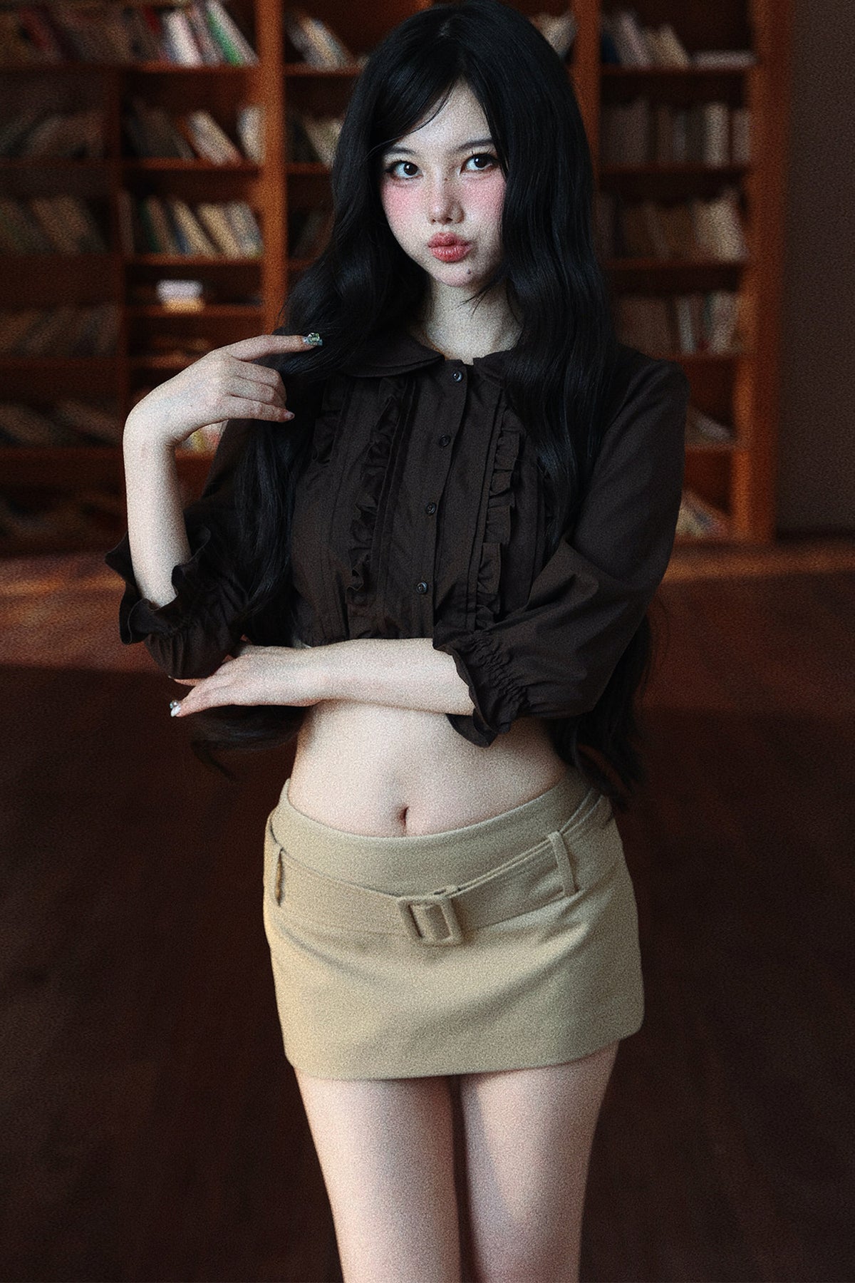 Textured Doll Collar Button-Up Top
