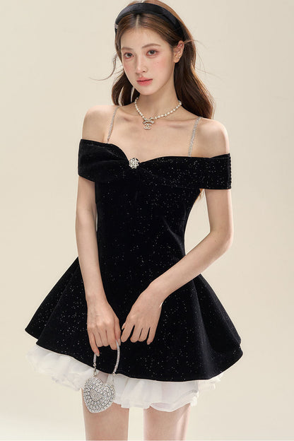 Puff Diamond Galaxy Velvet Dress Set-Up