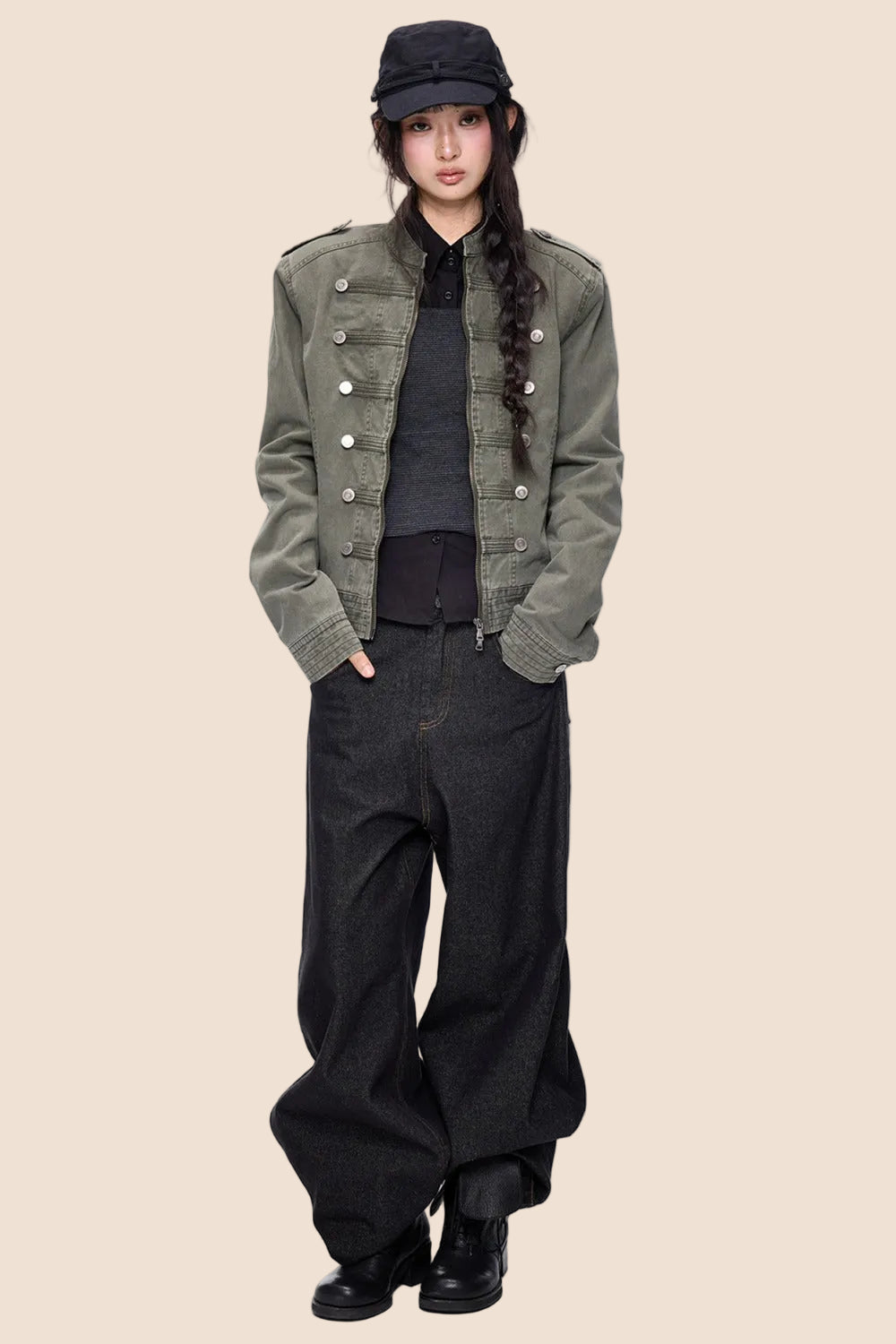 Short Double-Breasted Vintage Denim Jacket