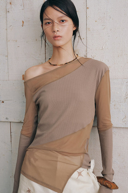 Asymmetrical Sheer Long Sleeve Top