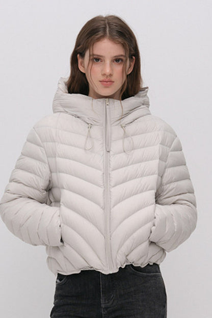 3D Quilted Drawstring Hooded Down Jacket