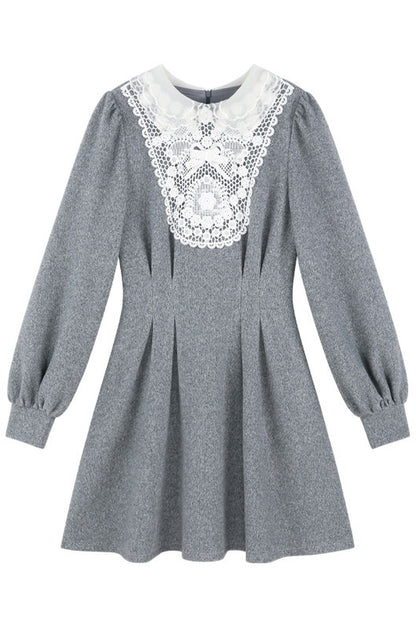 Lace Patchwork Puff Sleeve Dress