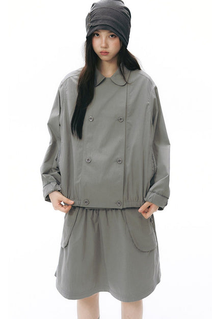 Side Seam Button Pleated Beanie Knit