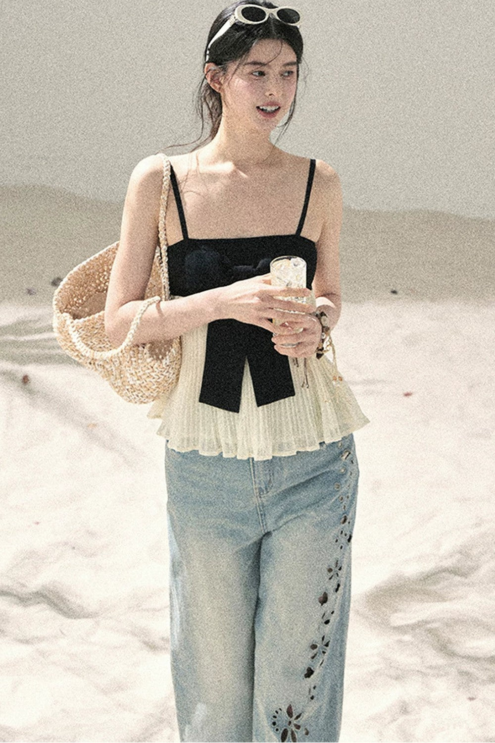 Off-Shoulder Mesh Camisole Top