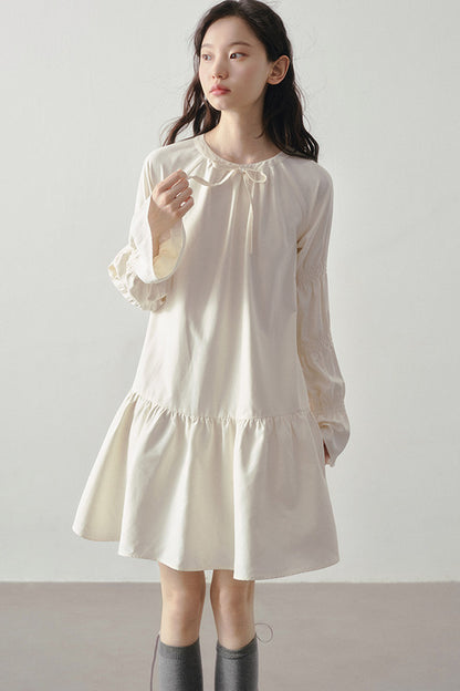 Beige Long Sleeve Shirt Dress