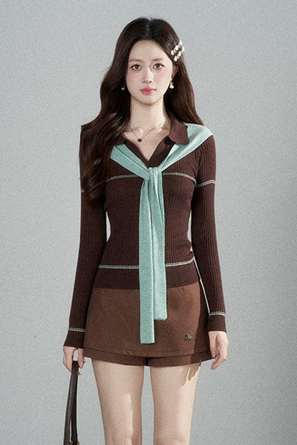 Pullover Shawl Knit Top and Skirt Set-Up