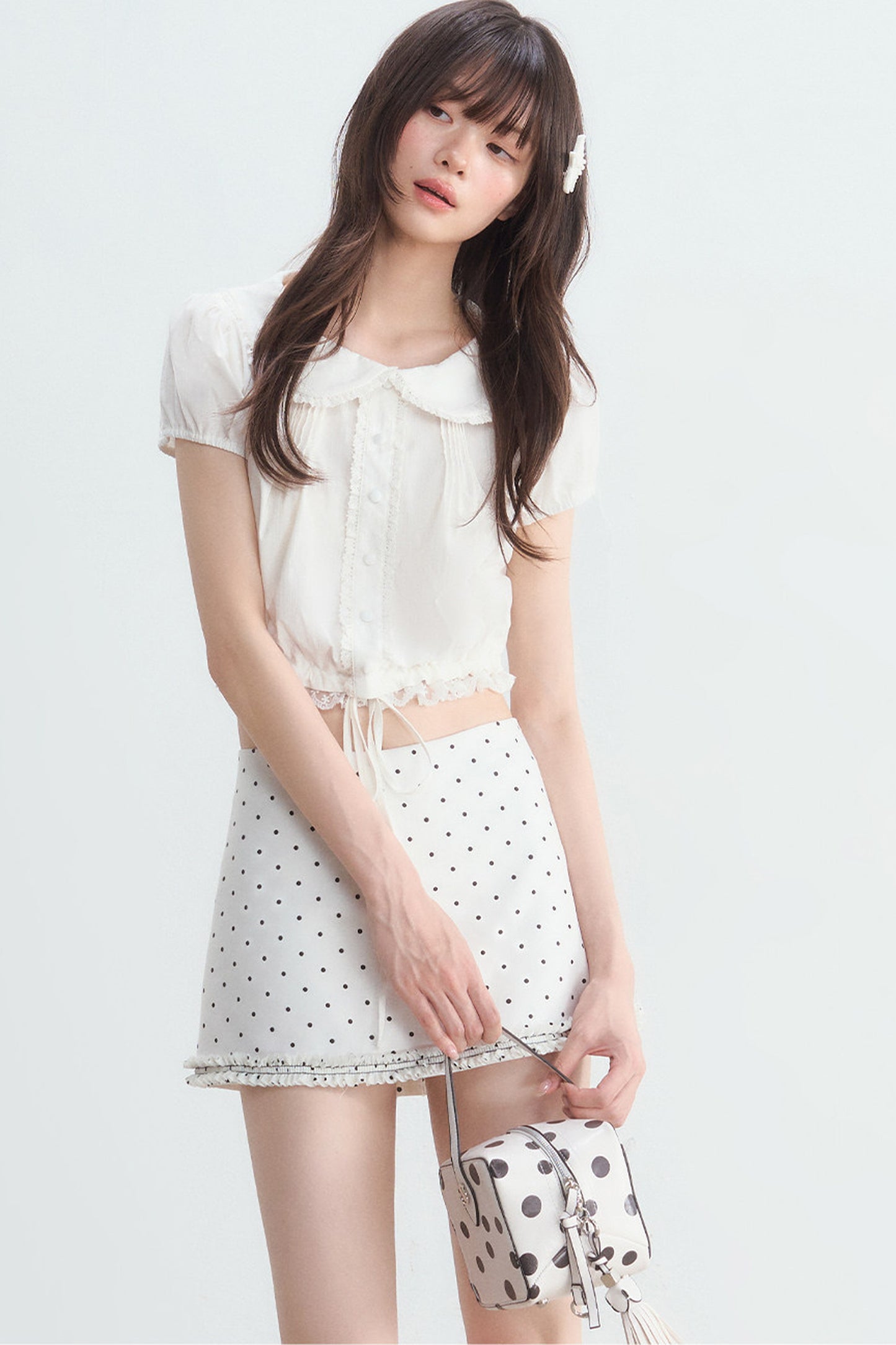 Doll Collar Lace Puff Sleeve Blouse