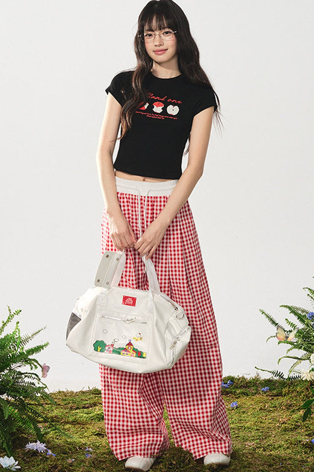 Camiseta de estilo americano con estampado de manzana