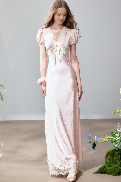 Polka Dot Satin Lace Long Dress