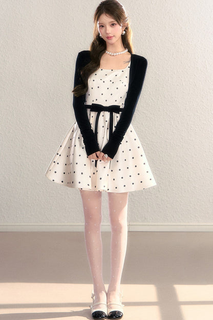 Elegant Polka Dot Waist Dress