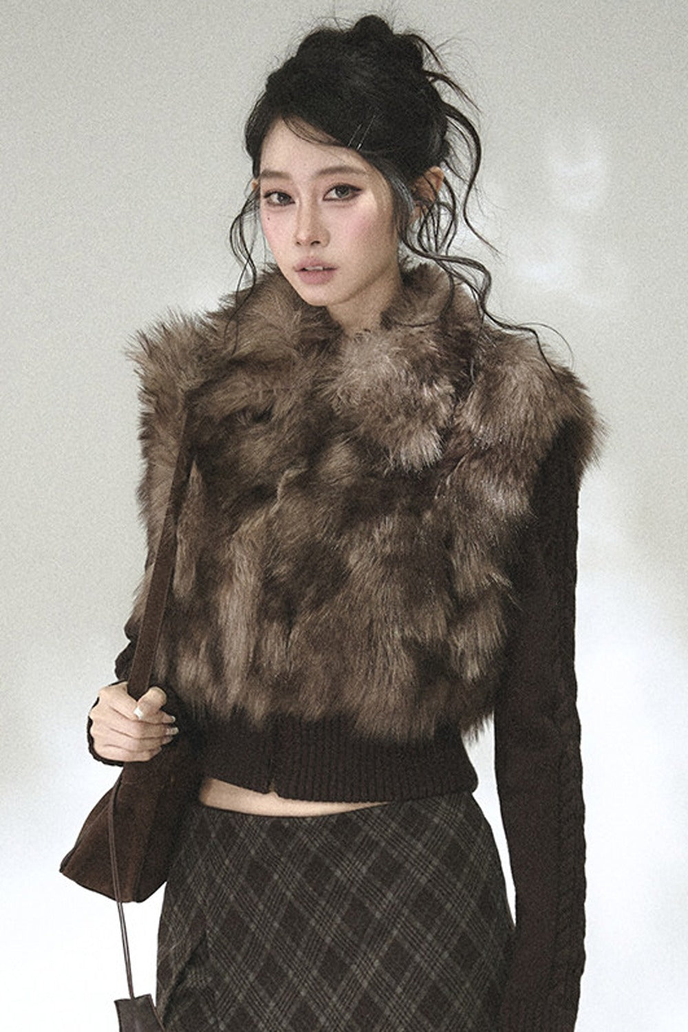 Eco-Friendly Gradient Faux Fur Knitted Jacket
