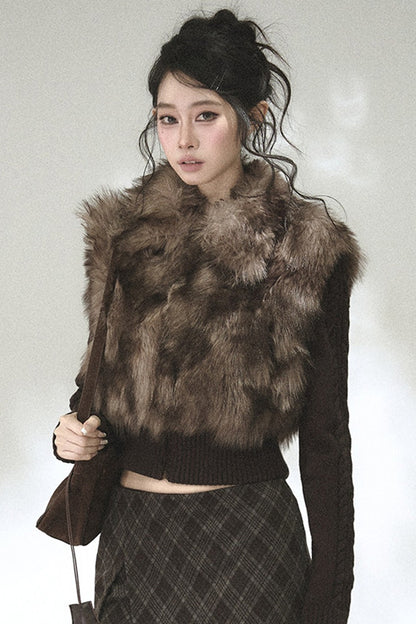 Eco-Friendly Gradient Faux Fur Knitted Jacket