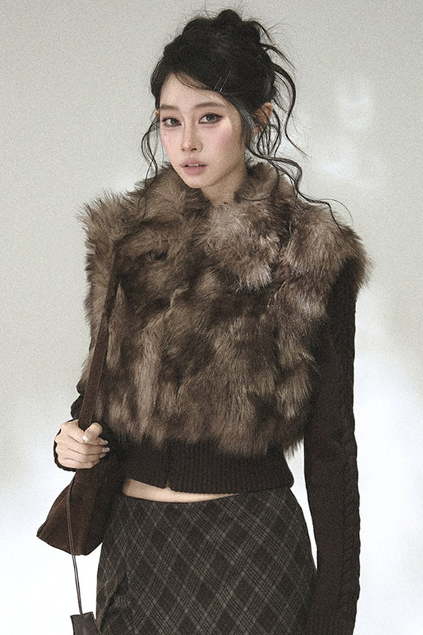 Eco-Friendly Gradient Faux Fur Knitted Jacket