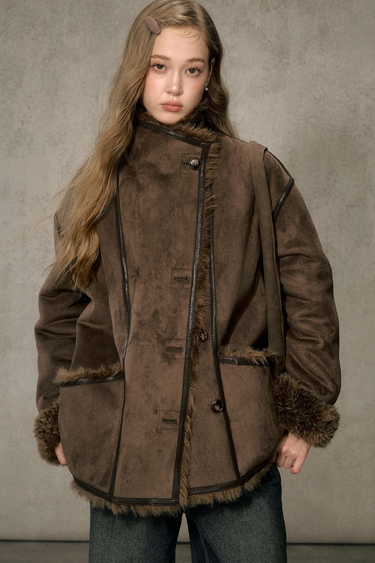 Reversible Faux Suede Fur Jacket
